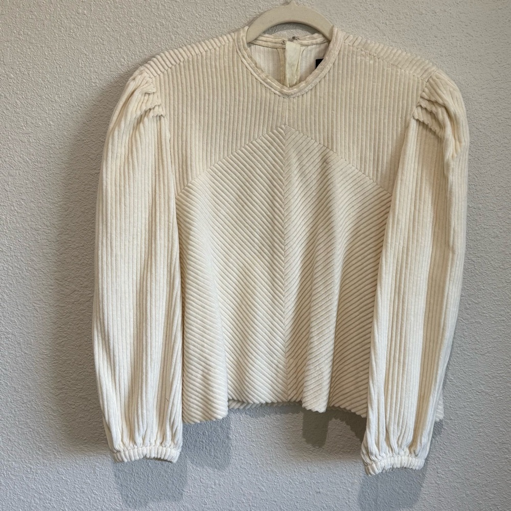 Isabel Marant Riley Corduroy Cream Puff Sleeve Blouse Preppy Classy Boho Size 34
